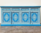 Pandora Blue Hand Painted Bone Inlay Pattern Timber Buffet Sideboard
